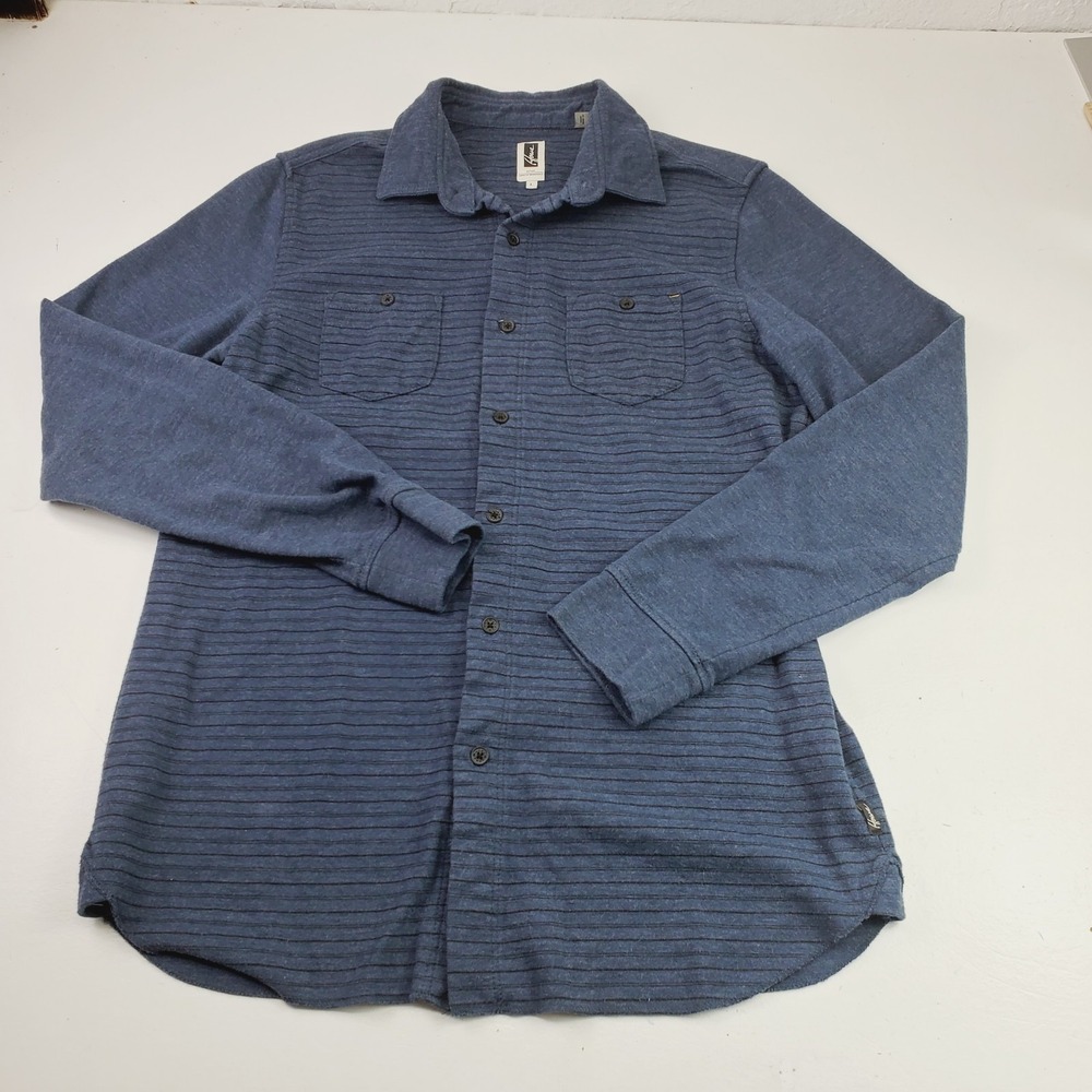 Howe Mens Blue Stripe Cotton Flannel Long Sleeve Button Up Shirt Size Large